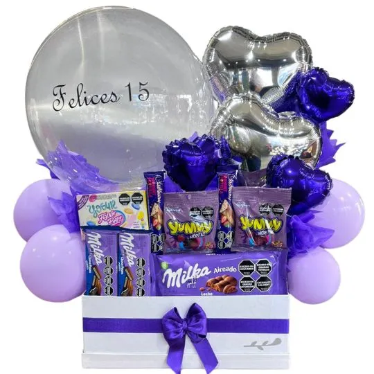 box con chocolates y globos 15 años